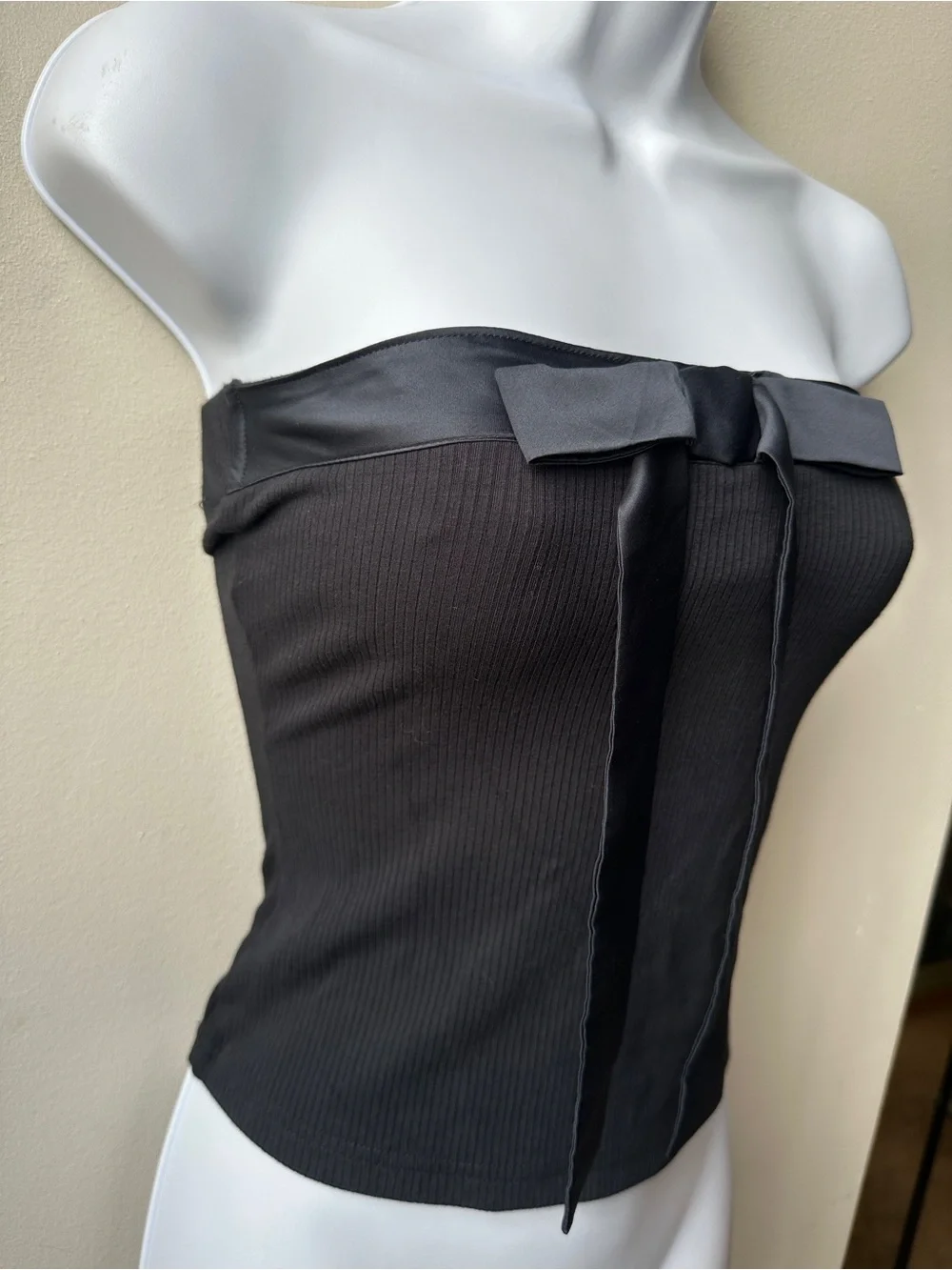 Black Bow Tube Top Coquette Y2K Barbiecore Ribbed Strapless Bandeau Corset Top